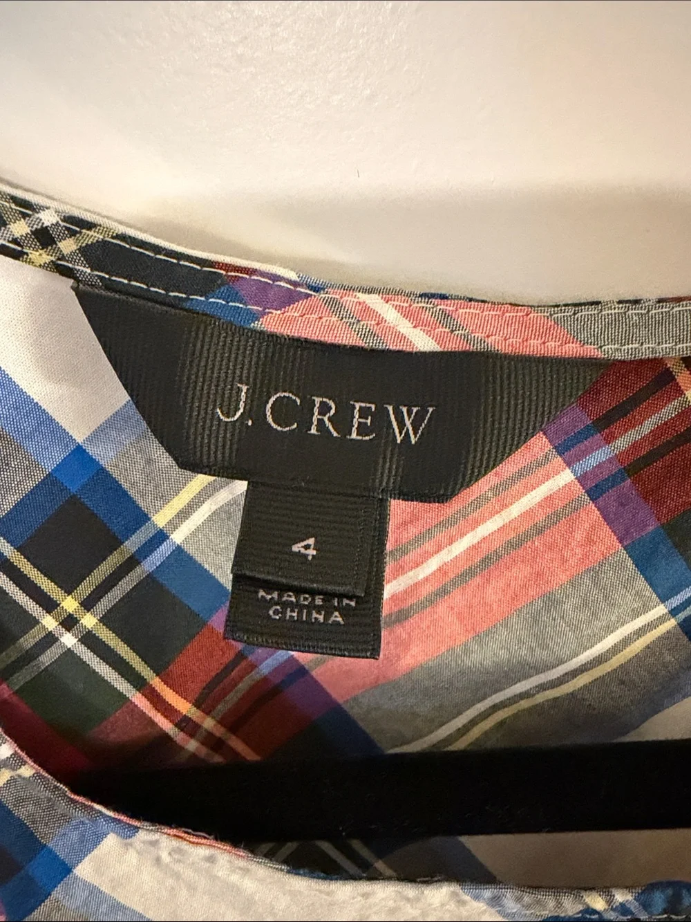J. Crew Plaid Tank Top with Black Bow Shoulder